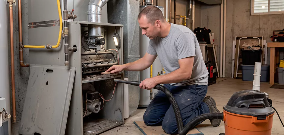Burner and Heater Compartment Lint Removal in Plainfield